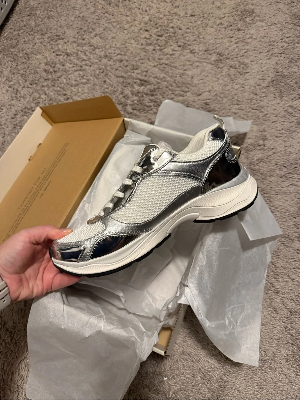 Naturalizer Zoie Silver Metallic Mesh Sneaker